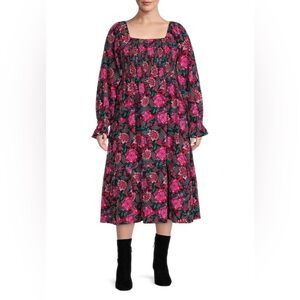 Terra & Sky Bright Floral Smocked Waist Dress (100% Cotton) Size 3X